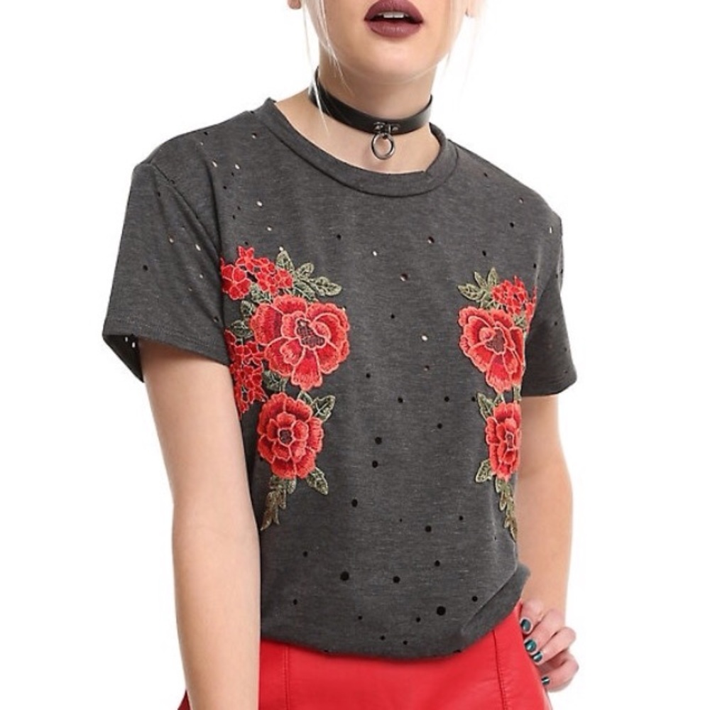 Grey rose embroidered shirt